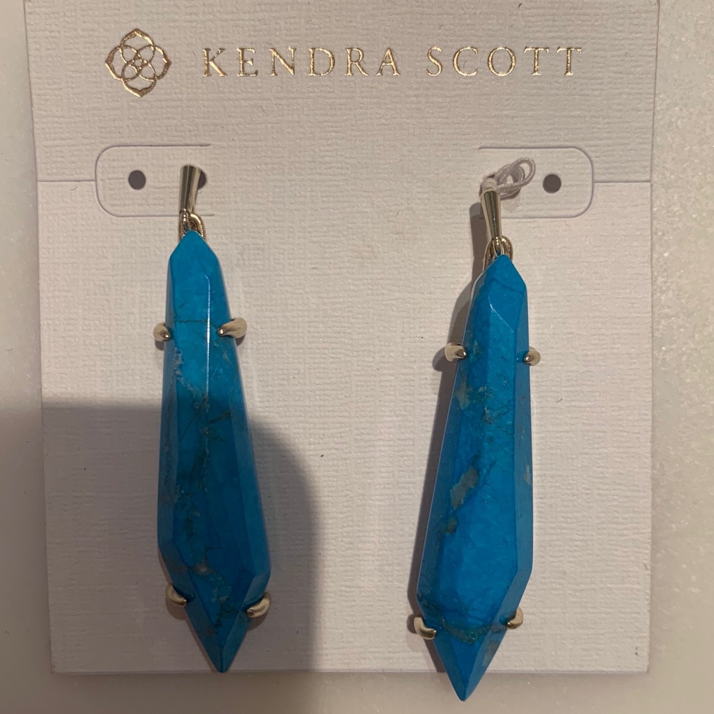 Kendra Scott Aqua Earrings. Gold Metal Hoops